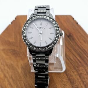 Fossil Women's Jesse Smokey Gray Silver Watch Rhinestone Accent Links ES-3207